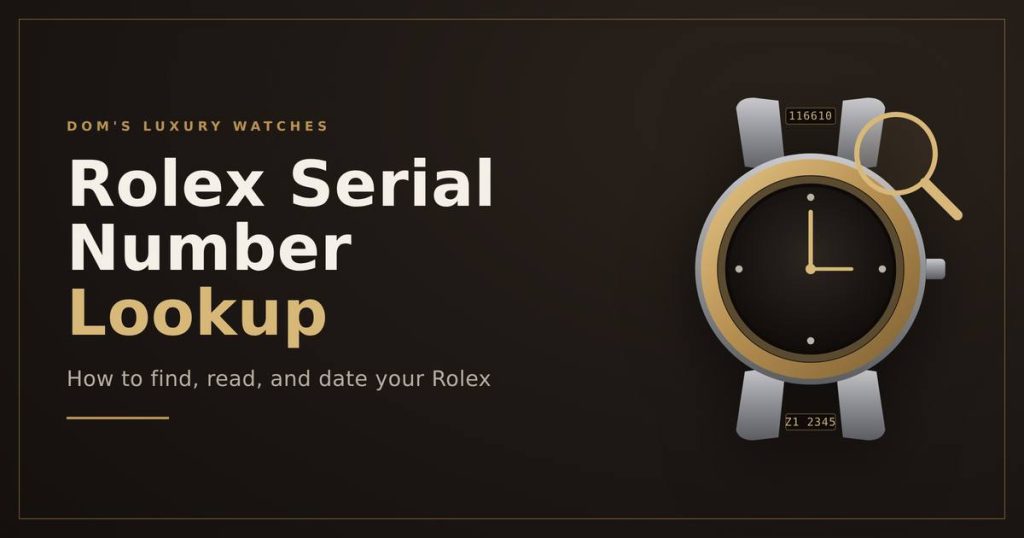 Rolex Serial Number Lookup guide by Dom’s Luxury Watches, showing how to find, read, and date your Rolex.